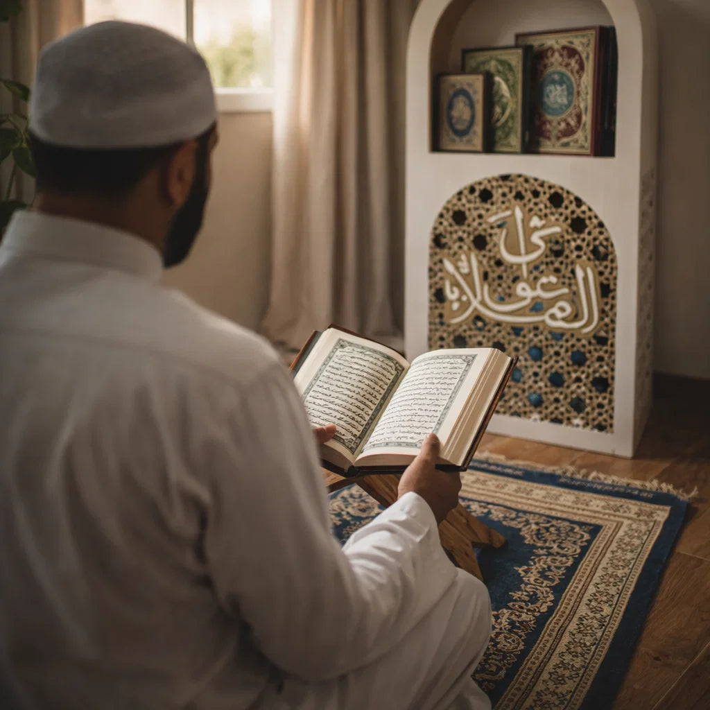 Le coin prière avec l'inscription “حي على الصلاة”