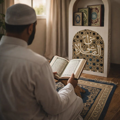 Le coin prière avec l'inscription “حي على الصلاة”