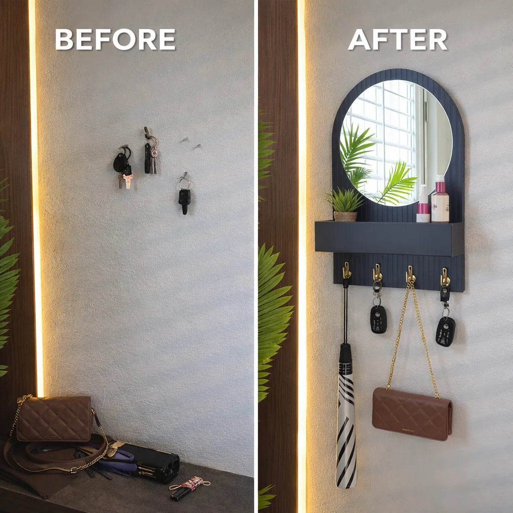 Organiseur de clés avec miroir, organisation élégante